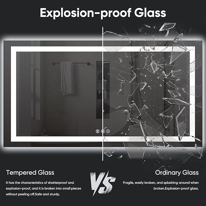 Antok 30"x 55" LED Bathroom Mirror with Lights, Anti-Fog, Dimmable, Lighted Vanity Mirror with Tempered Glass, Memory Function, 3 Light Modes, Safe Use, Horizontal, Vertical