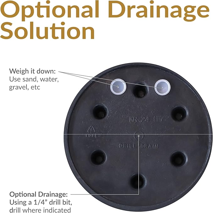 Sunnydaze 24-Inch Anjelica Large Plastic Pot for Plants - Double-Walled Outdoor Polyresin Round Planter Porch Pot with Drillable Drainage Holes - Sable - 4pk