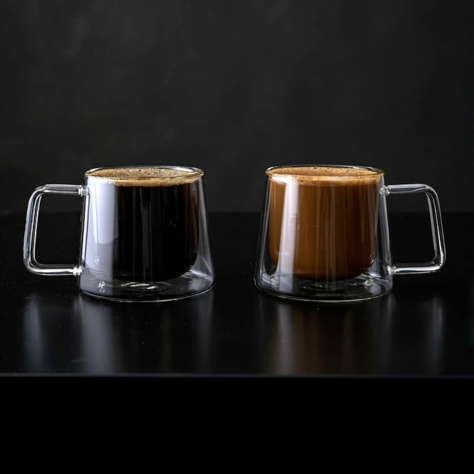 LEMONSODA Double Walled Glass Coffee Drink Mug with Handle - Set of 2 (250 mL / 8.5 fl. oz) Insulated Thermal Mugs Glasses For Tea, Coffee, Latte, Cappucino, Cafe, Milk - Housewarming Gifts