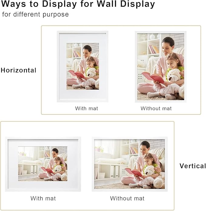 Egofine A2 Solid Wood Picture Frame, Made of Solid Wood Covered by Plexiglass A3 with Mat 16.5 x 23.4 without Mat, Poster Frame for Wall Mounting Hanging Photo Frame Vertically or Horizontally, White