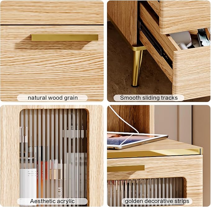 47.24" Big Modern Vanity Desk with Mirror and Lights, Vanity Desk with 29.53" HD Lighted Mirror, Makeup Vanity with 5 Drawers and Storage Shelves and Charging Station, Oak2