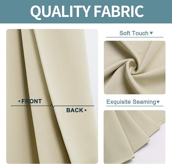 ChrisDowa Grommet Room Darkening Curtains for Bedroom and Living Room - 2 Panels Set Thermal Insulated Blackout Curtains (Beige, 42W x 63L)