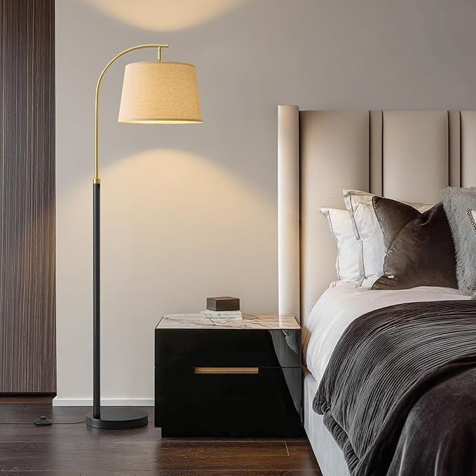 62.5" Floor Lamps for Living Room with Foot Switch Arc Tall Standing Lamp for Bedroom Mid Century Modern Corner Gold Black Floor Lamps for Office Nursery Industrial Reading Light Room Lamp