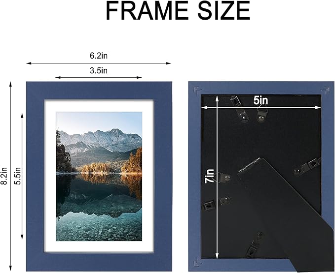 5x7 Picture Frame Set of 4, High Definition Real Glass, Display Pictures 4x6 with Mat or 5x7 Without Mat, Gallery Wall Hanging or Tabletop Photo Frames, Blue