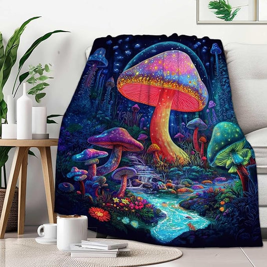 Mushroom Blanket, Mushroom Gifts for Women Men, Hippie Cottage Core Home Decor, Lightweight Fleece for Adults Teens, 50x60 Inches, 310 GSM, Plush No Pilling, Single Sided Printed