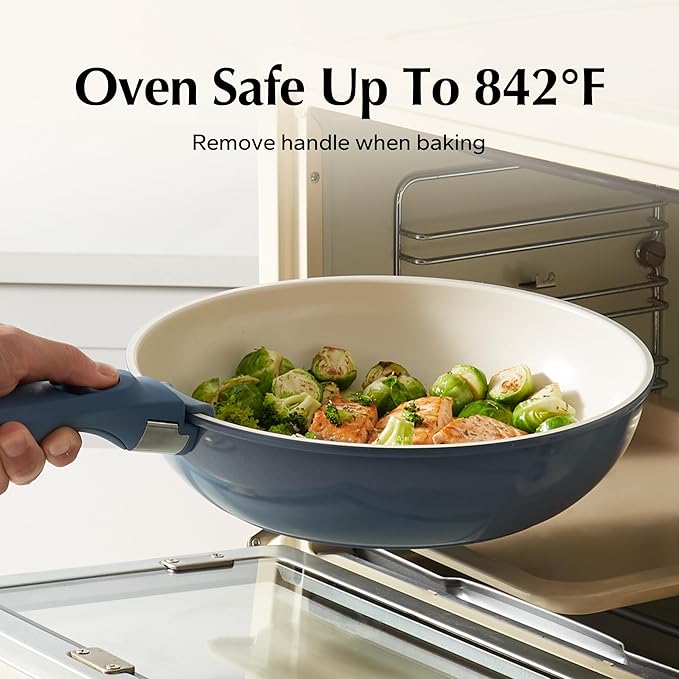 Redchef 16pcs Ceramic Nonstick Pots and Pans Set, Kitchen Cookware Set with Removable Handle, Non Toxic Cookware Set, PFAS PFOA & PTFE Free, RV Ceramic Cookware for Camping, Dishwasher/Oven Safe