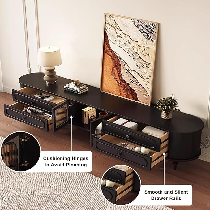 TV Stand for TVs up to 85 Inch, Modern Entertainment Center with Storage Cabinet and 4 Drawers, TV Media Console Table, Black TV Stand for Living Room Bedroom, Easy Assembly (Legs Only)