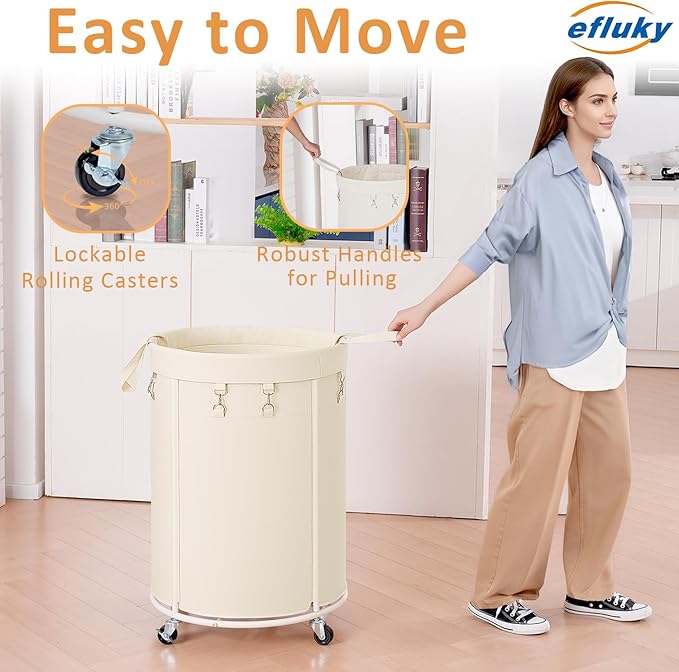 efluky 150L Laundry Basket with Wheels, Large Rolling Laundry Hampers with Handles for Bathroom, Bedroom & Laundry Room, Beige