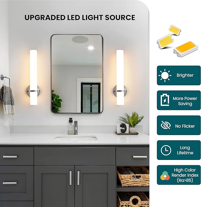 Brushed Nickel Bathroom Sconces Wall Lighting 18W LED Dimmable Vanity Light Fixture, 3000K Modern Wall Light Fixtures Indoor Wall Lamps for Bedroom Living Room Mirror Hallway Porch 18 inch