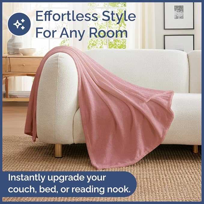 Ultra Soft Fleece Blanket King Size - Flannel Fleece Luxury King Blanket - Lightweight for Couch Bed Chair - Thick, Warm & Breathable - All Season Cozy Fuzzy, Anti-Static Microplush Bedding, Rose Pink