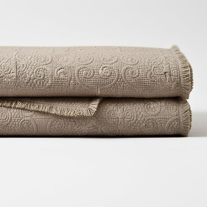 DaDa Bedding Elegant Fringed Cotton Quilted Throw Blanket - Luxurious Solid Soft Paisley Pattern, Cozy Lightweight Lap Throw, Perfect for Couch or Bed, Neutral Sandy Taupe Tan Beige, 50x60 Inches