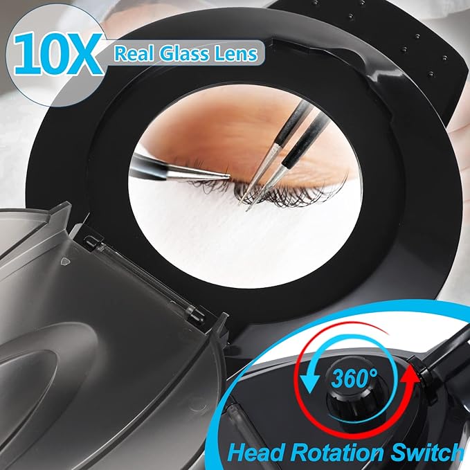 KIRKAS 10X Magnifying Floor Lamp with 4 Wheel Rolling Base for Estheticians 2,200 Lumens LED Magnifier Lighted Glass Len, Adjustable Stand & Swivel Arm Floor Mag Lamp for Reading, Beauty, Lash,Tattoo