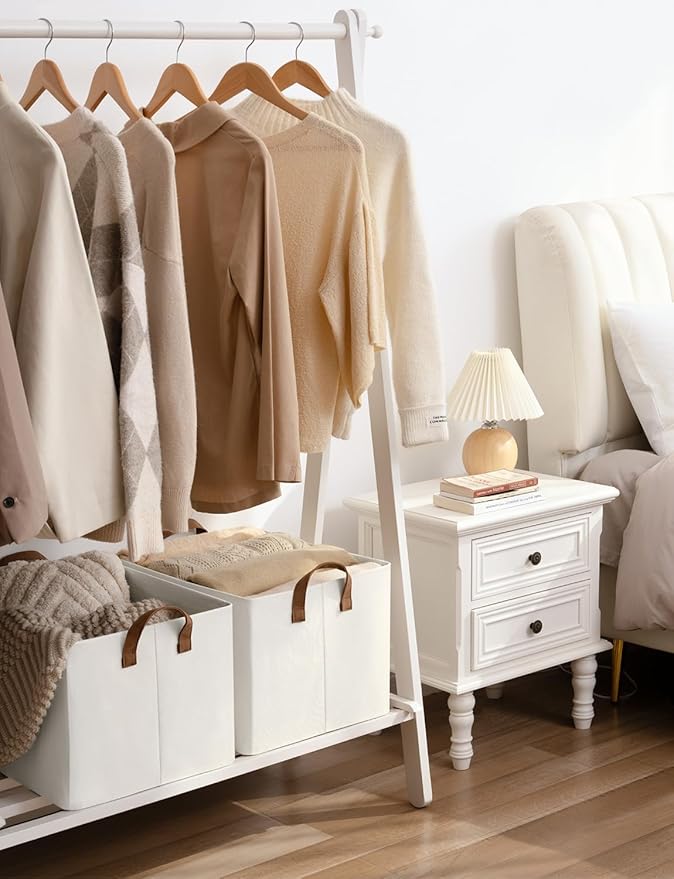 StorageWorks 45L Extra Large Fabric Storage Bins with PU Handles, Storage Baskets for Organizing, Large Laundry Basket, 2-Pack, Beige, 19" L X 13.25" W X 11" H