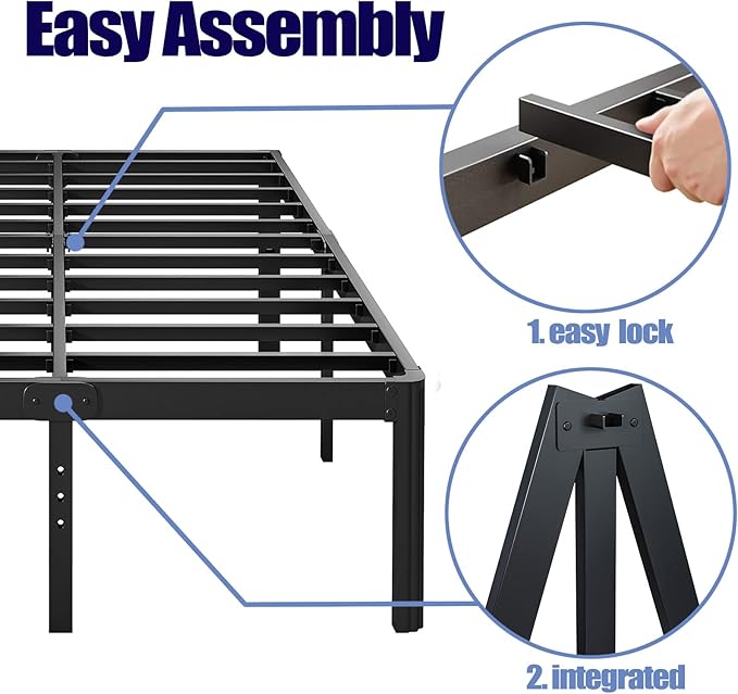 18in High Heavy Duty California King Bed Frames No Box Spring Needed, Metal Platform Cal King Bed Frame with Round Corners, Easy Assembly, Noise Free, Black