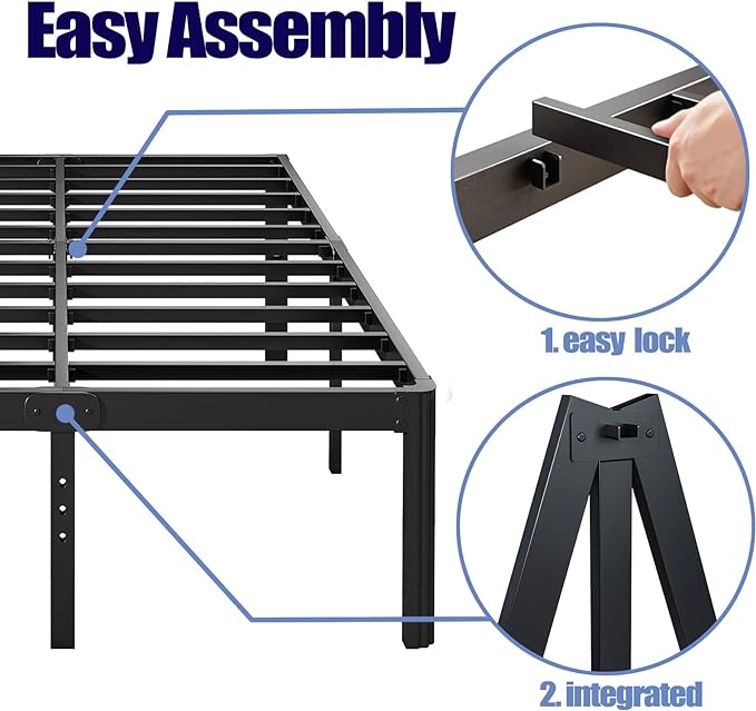 18in Full Size Bed Frame No Box Spring Needed, Heavy Duty Metal Platform Bed Frame Full with Round Corners, Easy Assembly, Noise Free, Black