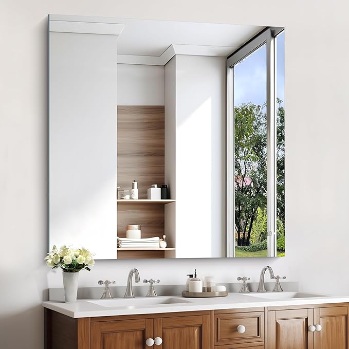 KOCUUY Large Frameless Mirror,42x42 Inch Square Bathroom Vanity Mirror for Over Sink, Upgraded Shatterproof Unframed Design for Bedroom, Living Room, Entryway