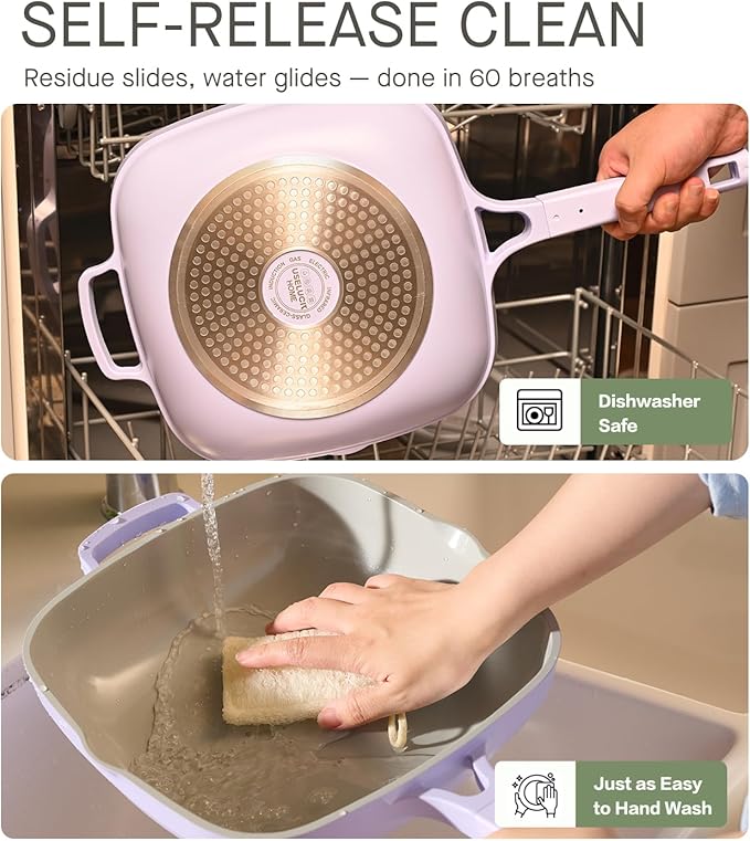 10.5 Inch(3.8QT) Ceramic Pan with Lid,Non Stick Frying Pans Cast Aluminum Deep Sauté Pans,Ti-Ceramic Non Toxic Pix Pan with Wooden Spatula and Scrubber-Mint Haze