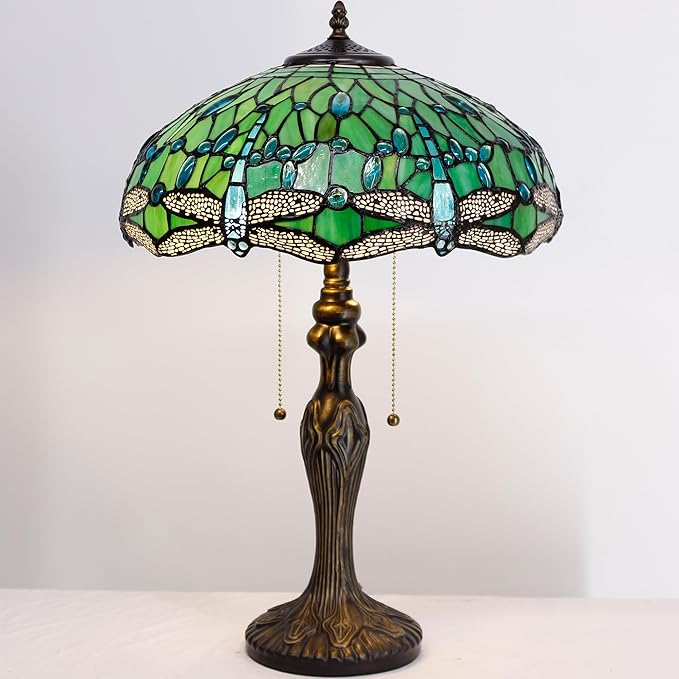 Tiffany Table Lamp Stained Glass Lamp 16X16X24 Inch Antique Reading Light (Green Dragonfly)