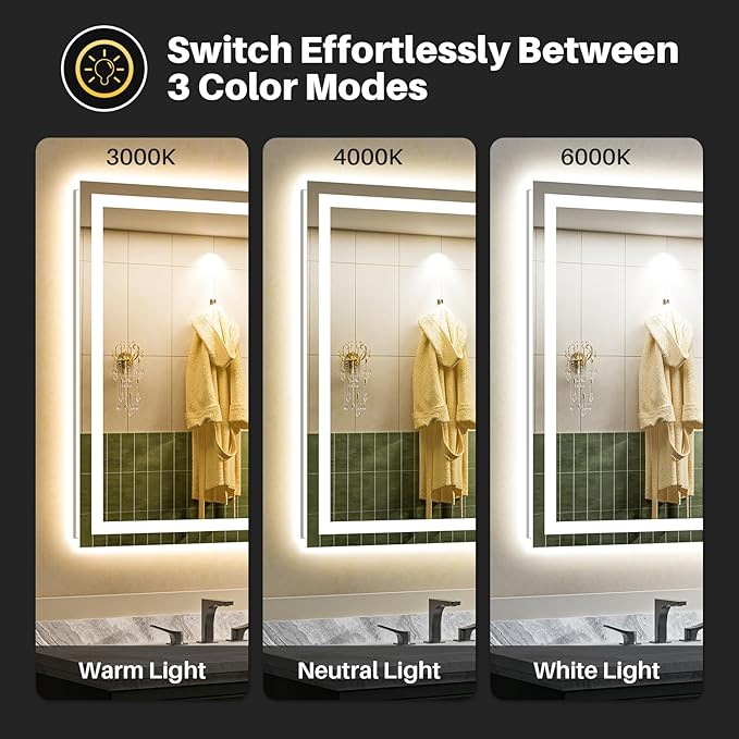 66"x36" LED Bathroom Mirror with Lights, Backlit & Front Lit, Anti-Fog Lighted Bathroom Vanity Mirror for Wall, Memory Function, Dimmable, HD Tempered Glass, Shatter-Proof