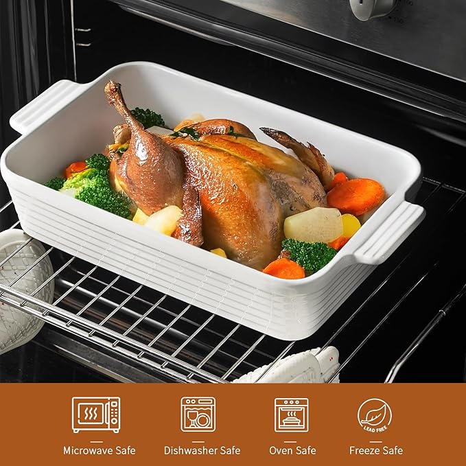 Jassceram Casserole Dishes for Oven, 4-Piece Porcelain Baking Dish, Rectangular Ceramic Bakeware Sets with Handles, Deep Lasagna Pan for Baking, 9.6" to 15.2", Nesting Design, Oven Safe, White