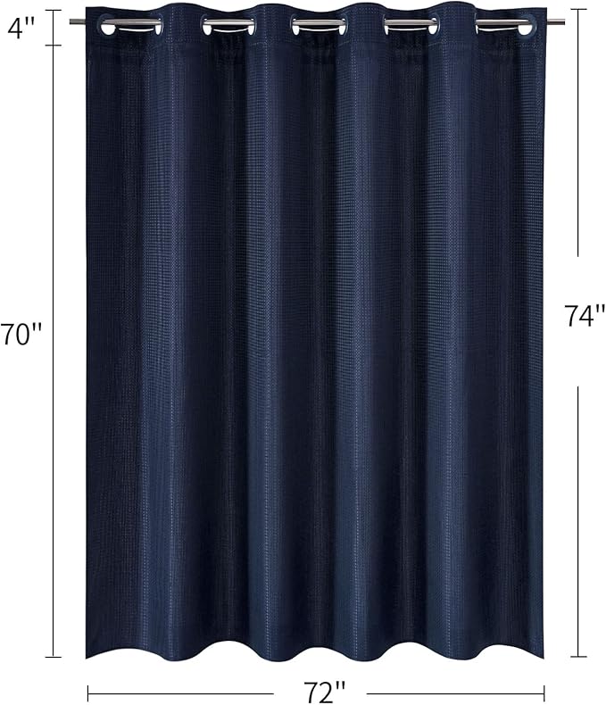 MitoVilla No Hooks Required Navy Blue Waffle Shower Curtain Set with Snap-in Liner, Modern Heavyweight Fabric Shower Curtain for Hotel Grade Spa-Like Bathroom Decor, 72 x 74