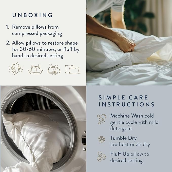 Digital Decor 100% Cotton Hotel Pillows, U.S. Made Hypoallergenic Pillows with Down Alternative Fiber Fill for Side & Back Sleepers, Set of 2, Three Comfort Levels, (Soft, Medium, Firm) Soft