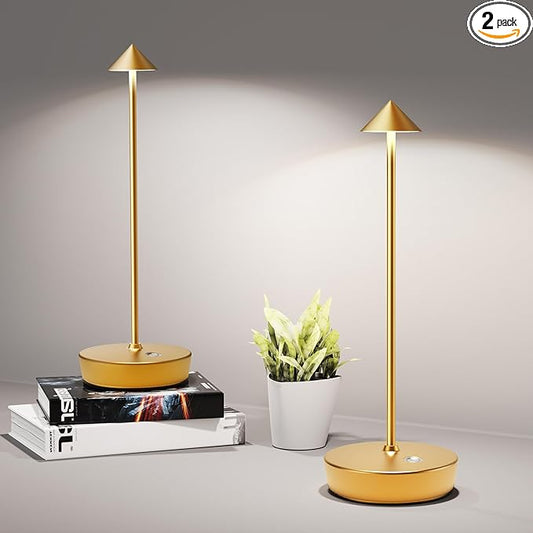 Cordless Table Lamps Rechargeable, 6000mAh Battery Operated LED Desk Lamp Outdoor Waterproof Portable Touch Dimmable Table Night Light for Patio Restaurant Dining Home Set of 2 Gold