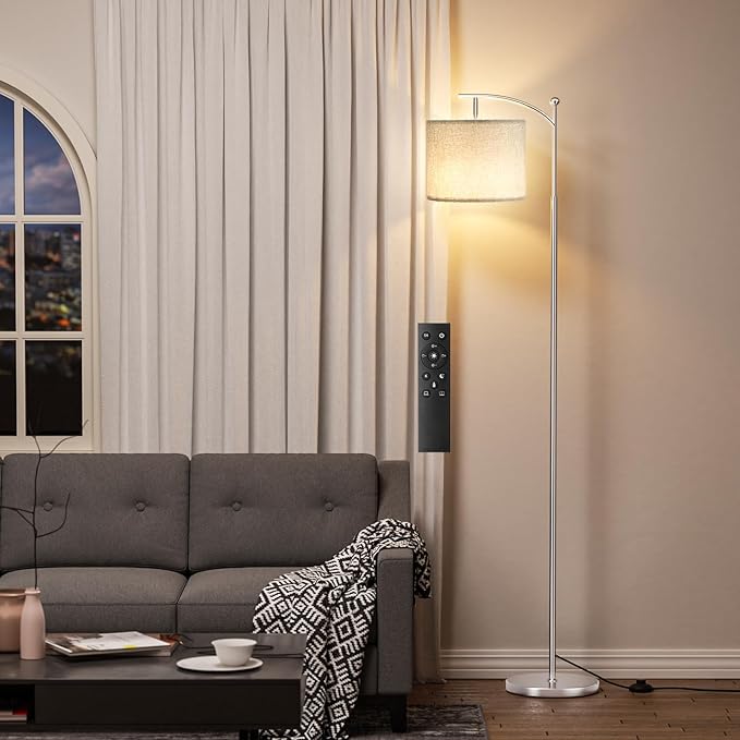 60" Floor Lamps with Remote Control & Bulb, Colors Temperature & Brightness Adjustable, Gray Shade & Silver Pole