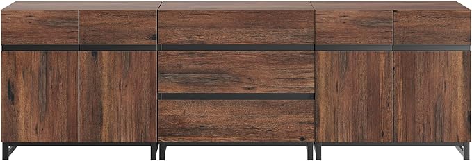 WAMPAT Modern TV Stand for TVs up to 100 inch, 3 in 1 TV Console with Adjustable Shelves and 3 Drawers, Media Console for Living Room, Bedroom, Brown