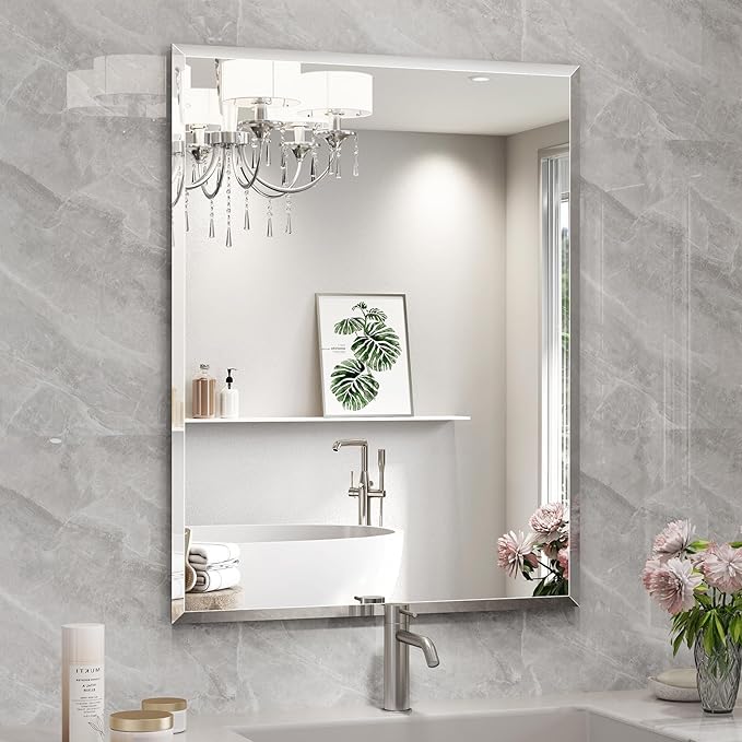 Bathroom Mirrors for Wall Beveled, 28"x36" Frameless Bathroom Vanity Mirror, Wall Mount Mirror for Bedroom Entryway Living Room Hangs Horizontally or Vertically