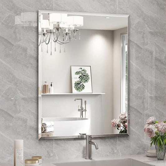 Bathroom Mirrors for Wall Beveled, 28"x36" Frameless Bathroom Vanity Mirror, Wall Mount Mirror for Bedroom Entryway Living Room Hangs Horizontally or Vertically