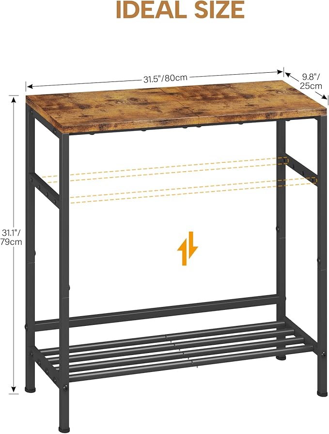 Homeiju Entryway Table 31.5" Width, 2-Tier Console Table with Adjustable Shelves, Industrial Sofa Table with Storage, Foyer Tables for Entryway, Hallway, Kitchen, Living Room and Bedroom, Vintage