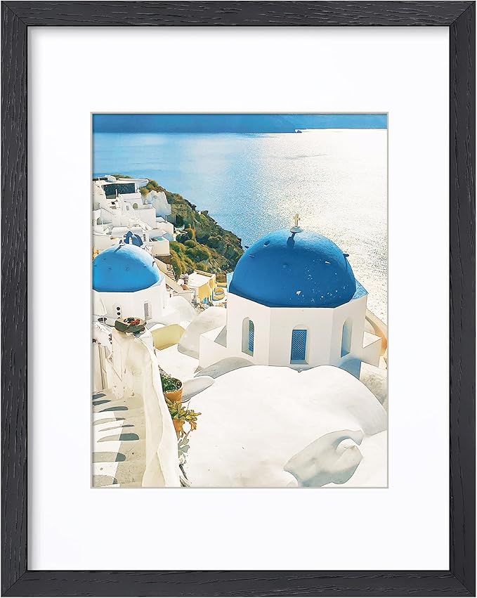 Axeman 11x14 Picture Frame with Mat for 8x10, Solid Oak Wood Picture Frames with Tempered Glass, Natural Wooden 11x14 inch Photo Frame for Wall, Wall Hook Included for Art Photo and Prints, Black