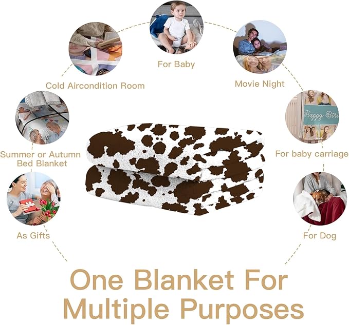 Cow Print Fluffy Cozy Blanket for Bed-Black and White,Super Soft Throw Blanket for Couch-Cow Print Birthday Gift for Women50×60 inches