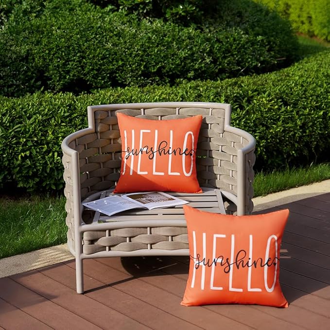 DFXSZ Outdoor Pillow Covers 18x18 Inch Set of 2 Hello Sunshine Decor Dirty Orange Waterproof Throw Pillow Covers Summer Outdoor Pillow Covers Decor for Patio Funiture Garden Sofa Couch1 020J18