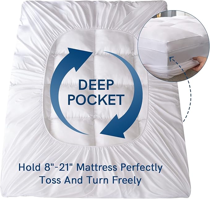 ELEMUSE Twin XL Mattress Topper for College Dorm, Thick Extra Long Twin Mattress Pad Cover for Back Pain, Plush Soft Pillowtop with Elastic Deep Pocket, Overfilled Down Alternative Filling