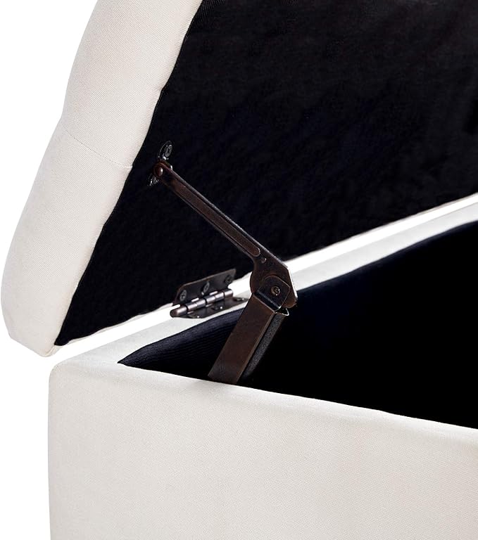 HUIMO Button-Tufted Ottoman with Storage in Upholstered Fabrics, Large Storage Bench for Bedroom, Living Room, Entryway, Ottoman Bench with Safety Hinge Hold Up to 300lbs (Ivory)