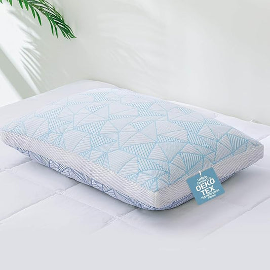 Shredded Memory Foam Cooling Soft Bamboo Viscose Pillow Queen Size, Adjustable Hypoallergenic Hotel Quality Pillow for Back, Stomach or Side Sleeper, Oeko-TEX Certified