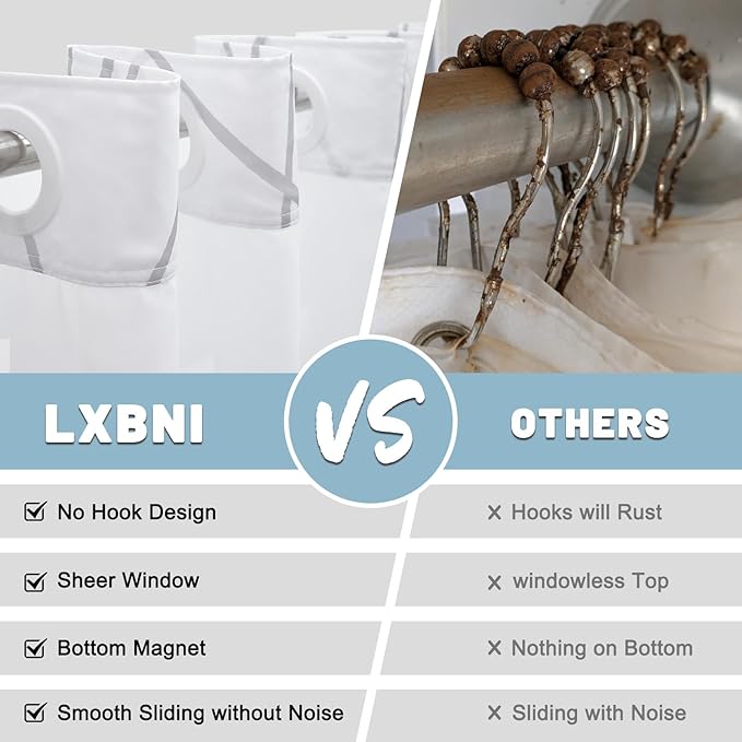 No Hook Ombre Grey White Striped Shower Curtain with Snap in Liner Set - Hotel Shower Curtain and Liner Set with See Through Mesh Top Window,Machine Washable, 71x74 INCH