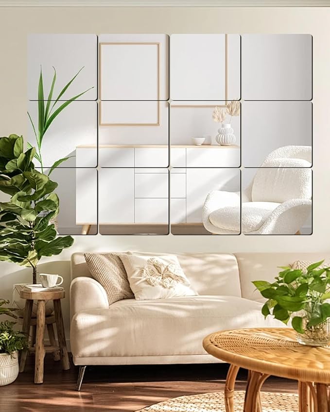 12" x 12" Glass Wall Mirror Tiles for Wall, Frameless Full Length Mirrors Wall Mounted for Home Gym Mirror Yoga Bedroom Dancing Studio Dressing Room (12PCS)