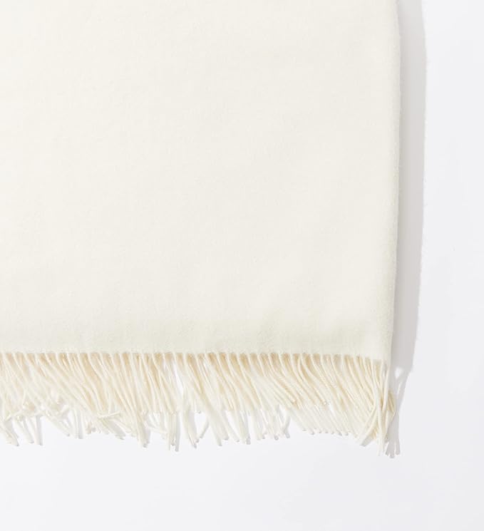 State Cashmere Home Throw Blanket with Decorative Fringe 100% Pure Cashmere Ultra Soft Accent Blanket for Couch, Sofa & Bed (Undyed White, 60"x50")