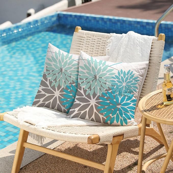 DFXSZ Outdoor Pillow Covers 16x16 Inch Set of 2 Blue Flower Decorative Waterproof Summer Outdoor Pillow Covers for Patio Funiture Garden Couch 168H16
