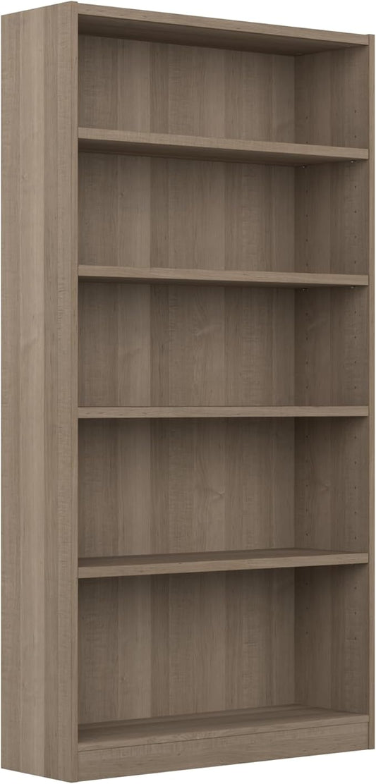 Bush Furniture Universal Tall 5 Shelf Bookcase in Ash Gray