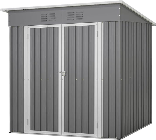 4'x6' Metal Shed Outdoor Storage Shed,Metal Steel Utility Tool Shed Storage House with Double Lockable Doors and Air Vent for Backyard Garden Patio Lawn Gray