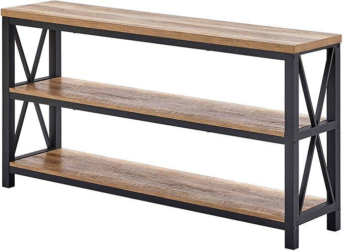 FATORRI Console Table for Entryway, Wood Sofa Table, Rustic Hallway Tables with 3-Tier Shelves for Living Room, Foyer (55 Inch, Rustic Oak)