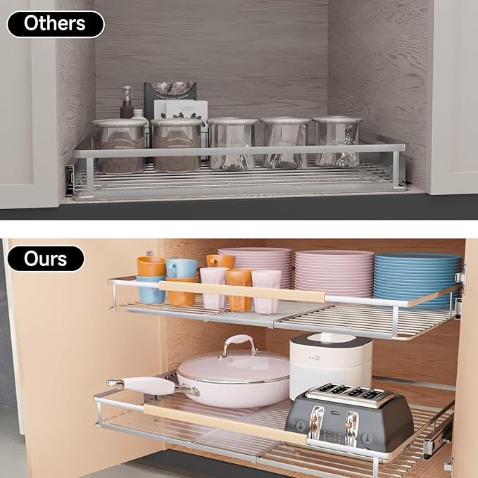 1Pack Expandable Pull Out Cabinet Organizer, Slide Out Drawers for Kitchen Cabinets, Heavy Duty Drawer Slides for Home Kitchen Pantry Cupboard Pots Pans, Adjustable Width 23.2"~39.9" W x 22.5''D