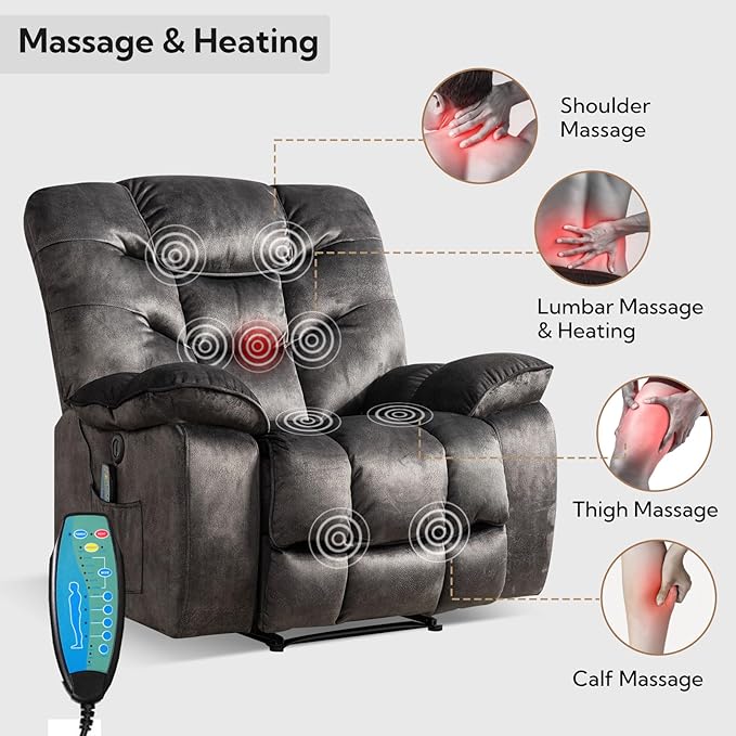 Oversized Power Recliner Chair with Massage and Heat Set of 2, 41" Wide Electric Reclining Chairs with USB Port, Breathable Fabric Overstuffed Reclining Sofa for Living Room Bedroom