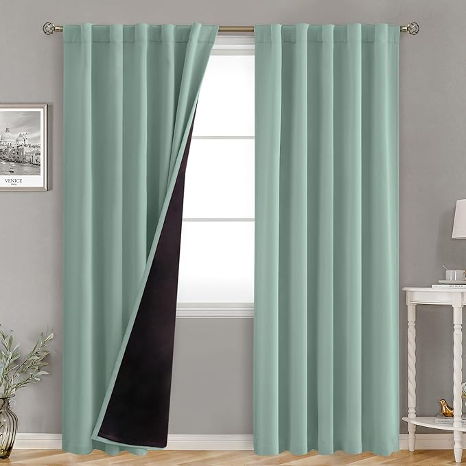 BGment Blackout Curtains with Thermal Insulation Liner Curtains 84 Inches Long, Rod Pocket and Back Tab Double Layer Room Darkening Window Curtain for Bedroom(42 x 84 Inch, 2 Panels, Frosty Green)