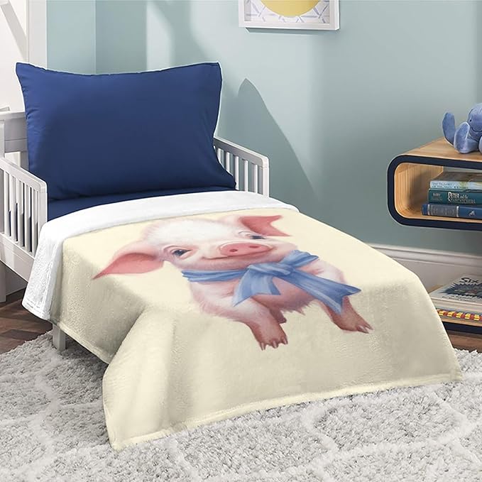 Pink Pig Yellow Fleece Throw Blankets Twin Size -Thick Fuzzy Warm Soft Twin Large Winter Blanket Throws for Bed 70x80 in