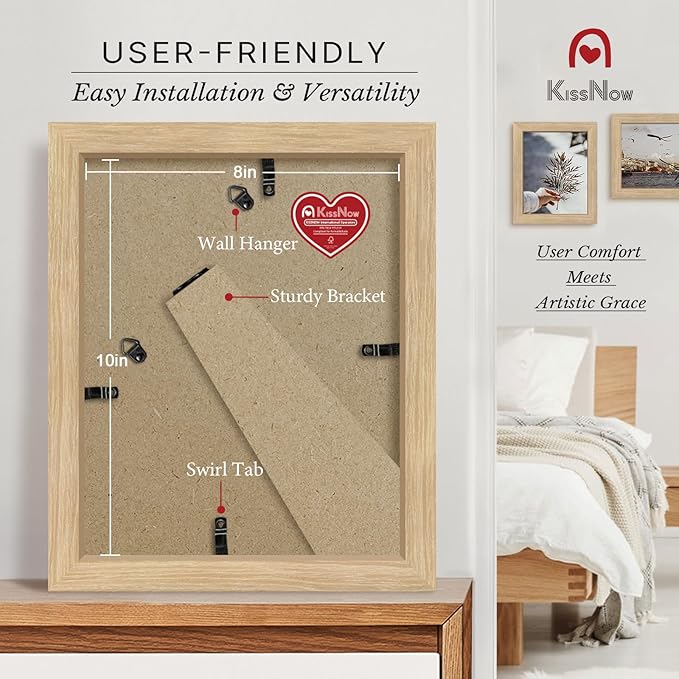 8x10 Picture Frame 4 Pack, Natural Oak Wood Gallery Photo Frame, Wall Hanging or Tabletop Display